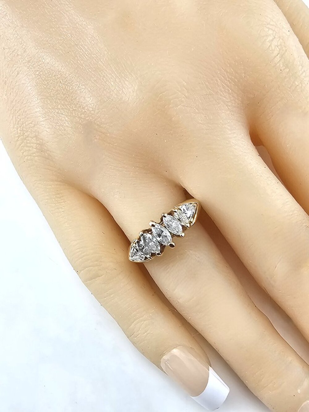 14K White Gold Marquis Trillion Diamond Band Ring Size 7.75 #24384 - Picture 8 of 8